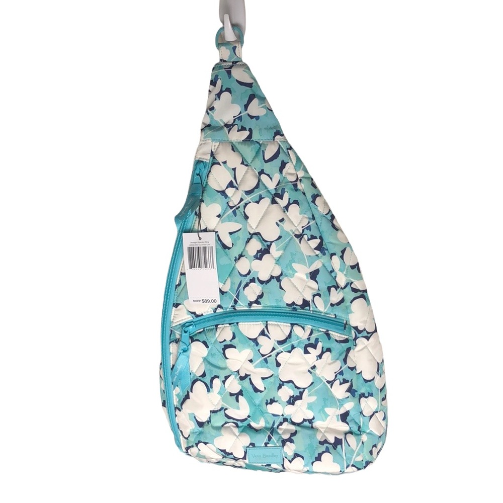 Vera Bradley Blue Floral Print Sling Backpack Crossbody Quilted Travel Bag
